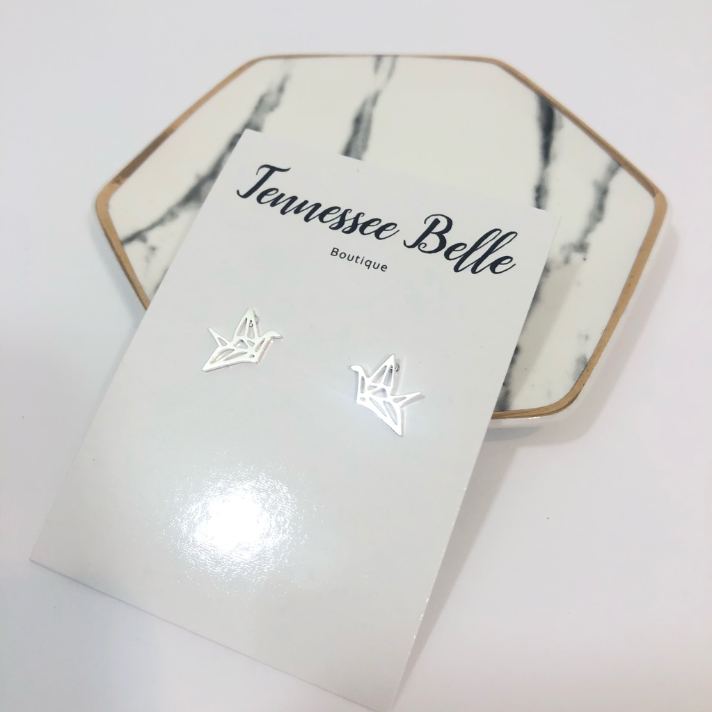 *Paper Crane Origami Silver Stud Boutique Earring